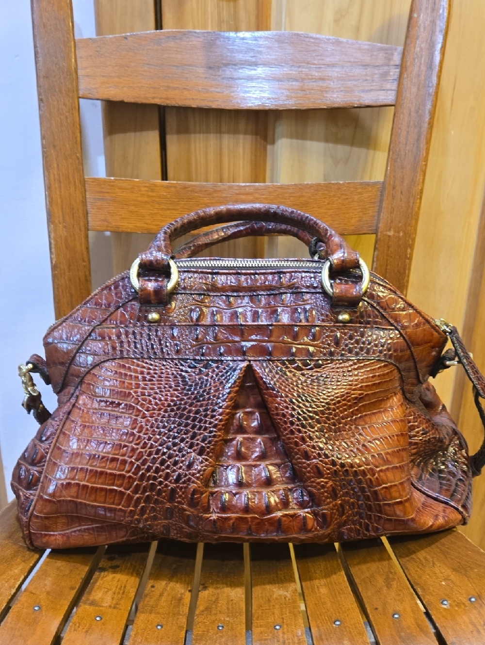 Brahmin Lisa Pecan Melbourne Dome Leather Satchel Bag Purse - Picture 2 of 8